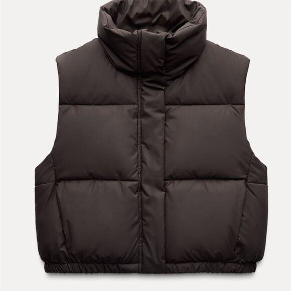 Crop zara Brown Puffer Vest - Picture 1 of 3
